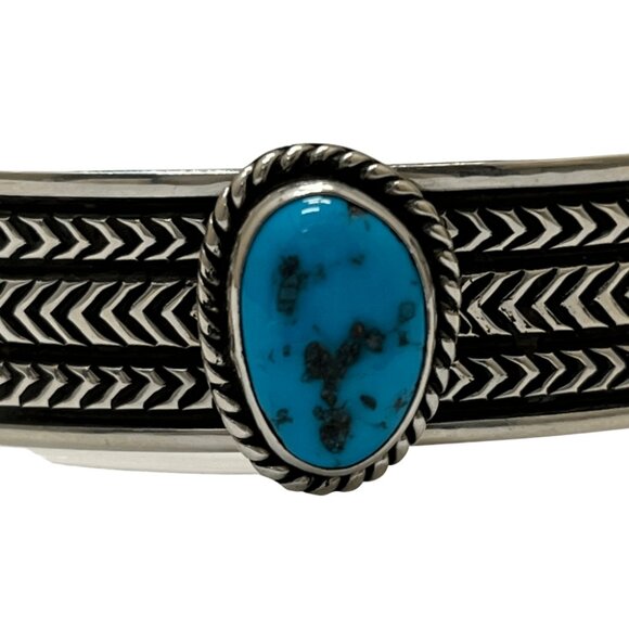 925 Sterling Silver Turquoise Artist Signed Harold J. Cuff Bracelet - Picture 2 of 8